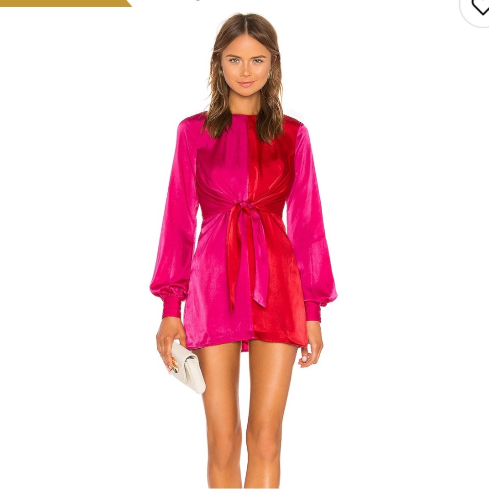 REVOLVE Pink and Red Satin Tie-Waist Mini Dress